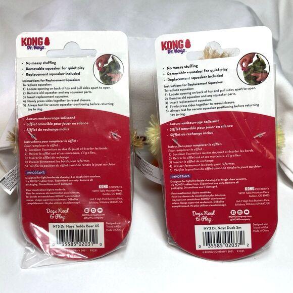 KONG Dr Noyz XS Bear And Small Duck Toy for Small Dogs and Puppies Squeaky Plush - Picture 16 of 16